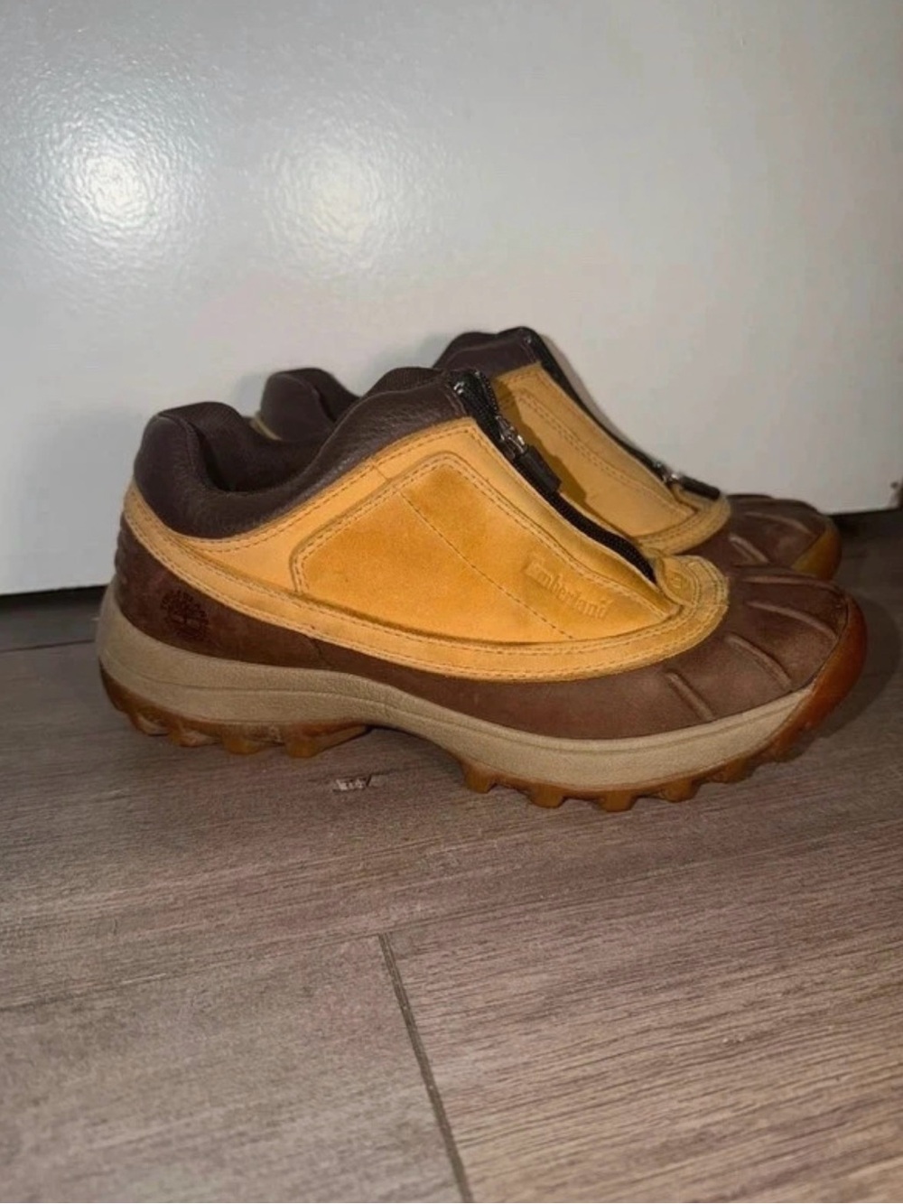 Timberlands Men's Brown and Tan Zip-Front Duck Boots